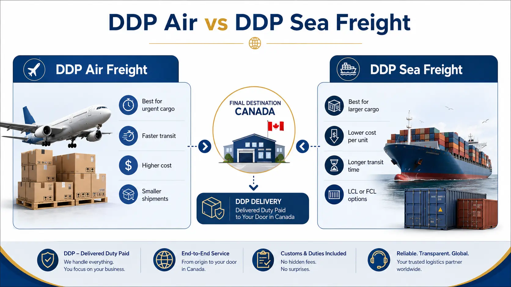 DDP air freight vs sea freight from China to Canada
