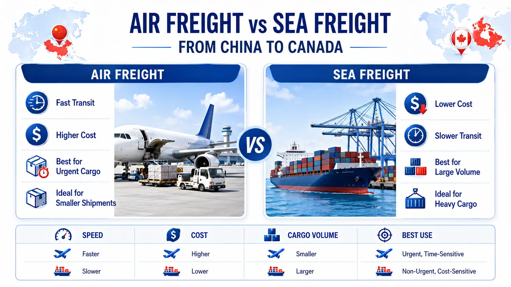 Air freight vs sea freight from China to Canada