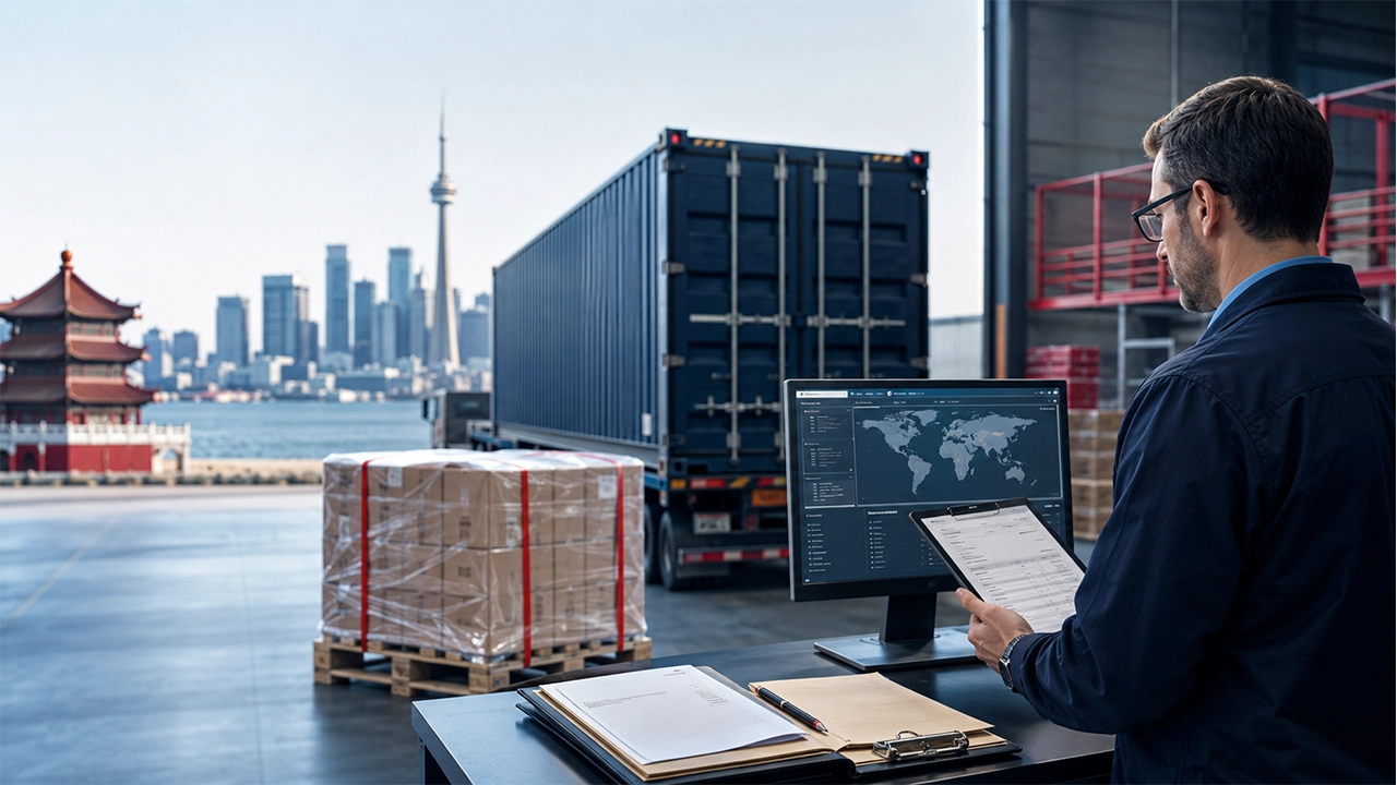 Commercial cargo undergoing customs clearance from China to Canada