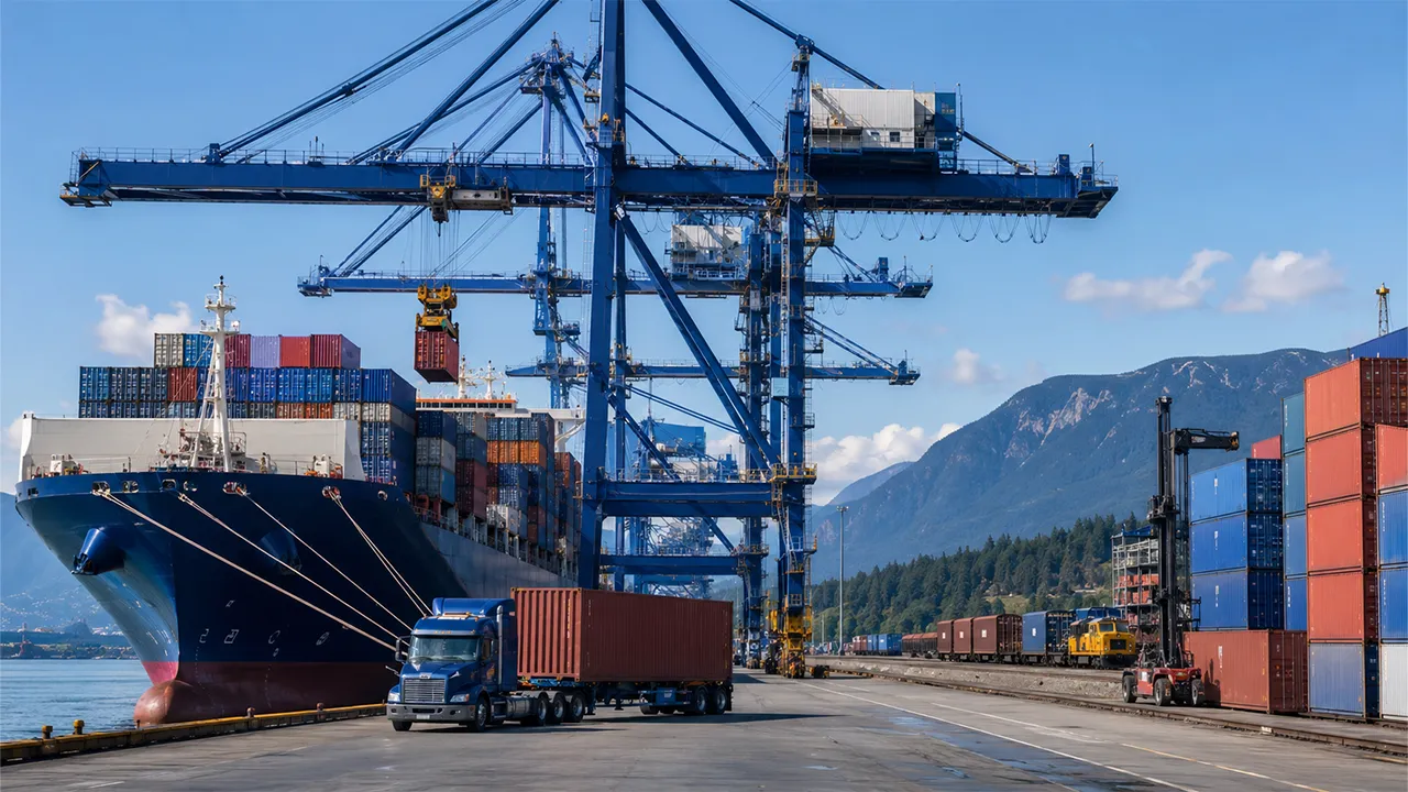 Container ship and terminal operations for sea freight from China to Canada