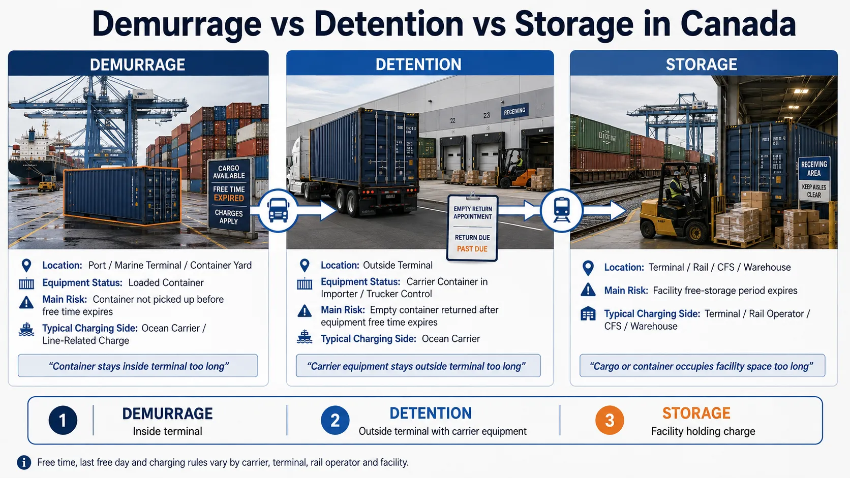 Difference between demurrage detention and storage charges in Canada