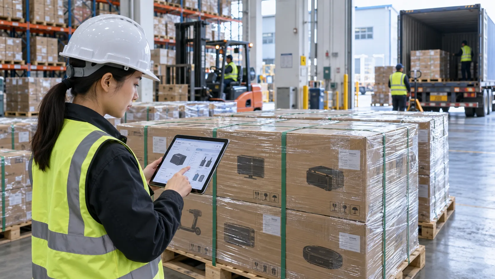 Logistics specialist checking lithium battery specifications before international shipping