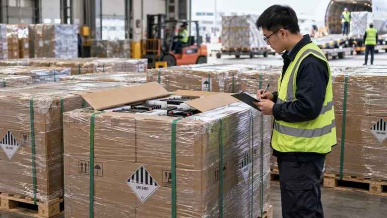 Commercial lithium battery cargo prepared for shipment from China to Canada