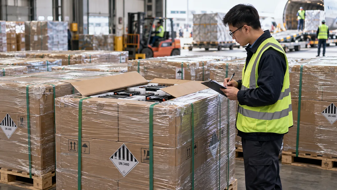 Commercial lithium battery cargo prepared for shipment from China to Canada